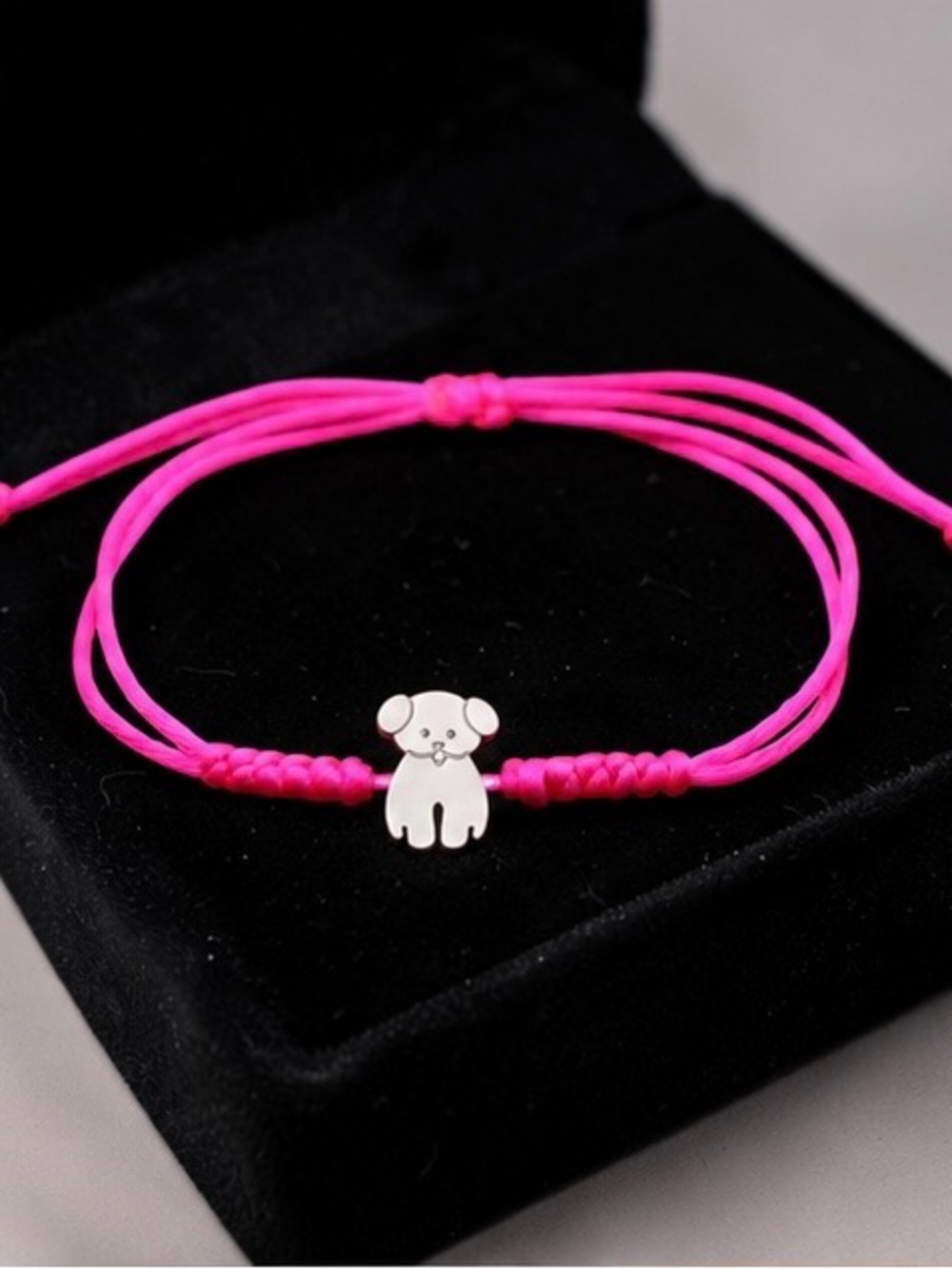 Silver Puppy Neon pink String Bracelet Adjustable Lucky Friendship Bracelet 💗